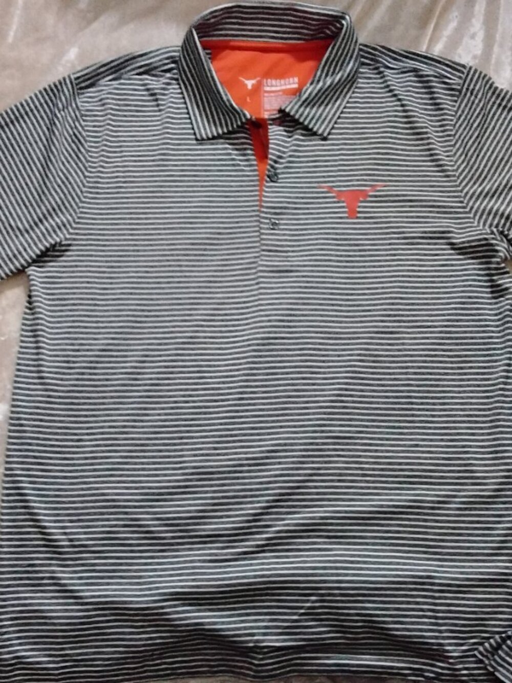 Texas Longhorns Polo Shirt Men’s Large Gray Striped UT Longhorn Apparel